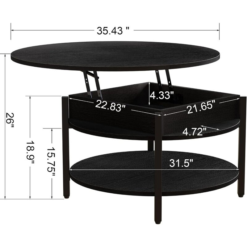 Round Lift Top Coffee Table with Storage and Hidden Compartment, 35.43'' Farmhouse Coffee Table for Living Room Reception Room