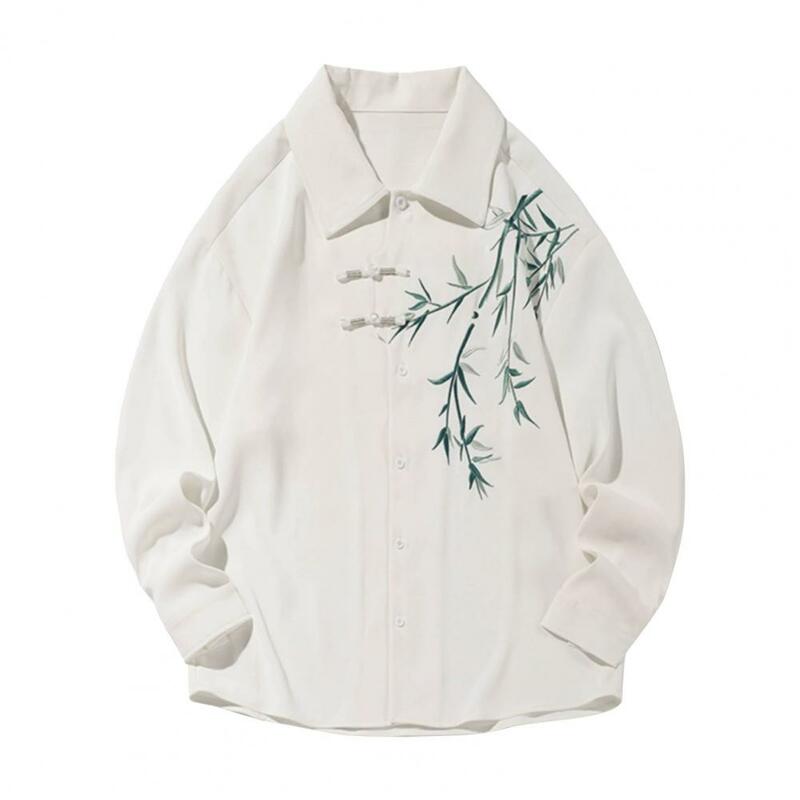 Miękka tekstura Koszula męska Męski retro chiński styl Bambusowy haftowany kardigan Długi kołnierzyk Tang Garnitur Płaszcz wierzchni Wiosna Średni