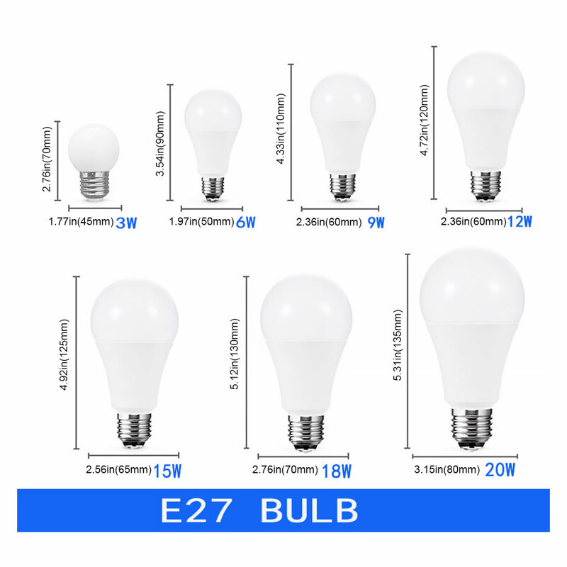 Bombillas LED de alto brillo, Bombillas inteligentes IC de 3W, 6W, 9W, 12W, 15W, 18W, 20W, E27, E14, 220V-240V, 15 unidades por lote