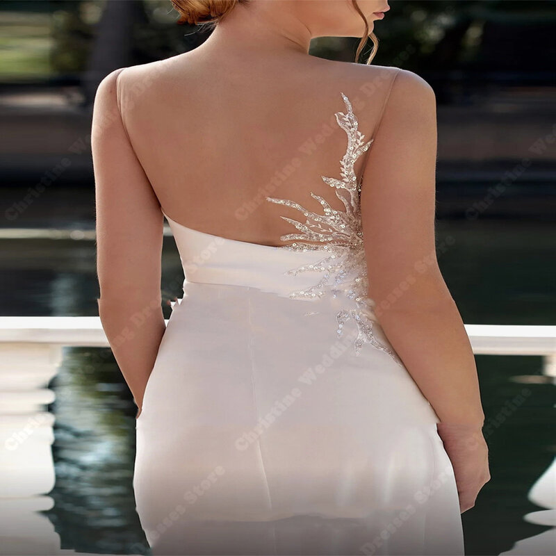 Luksusowe suknie ślubne damskie syrenki Sexy wysoki widelec satynowe suknie panny młodej Mopping długość Vestidos De Novias Estilo Boho Chic 2024
