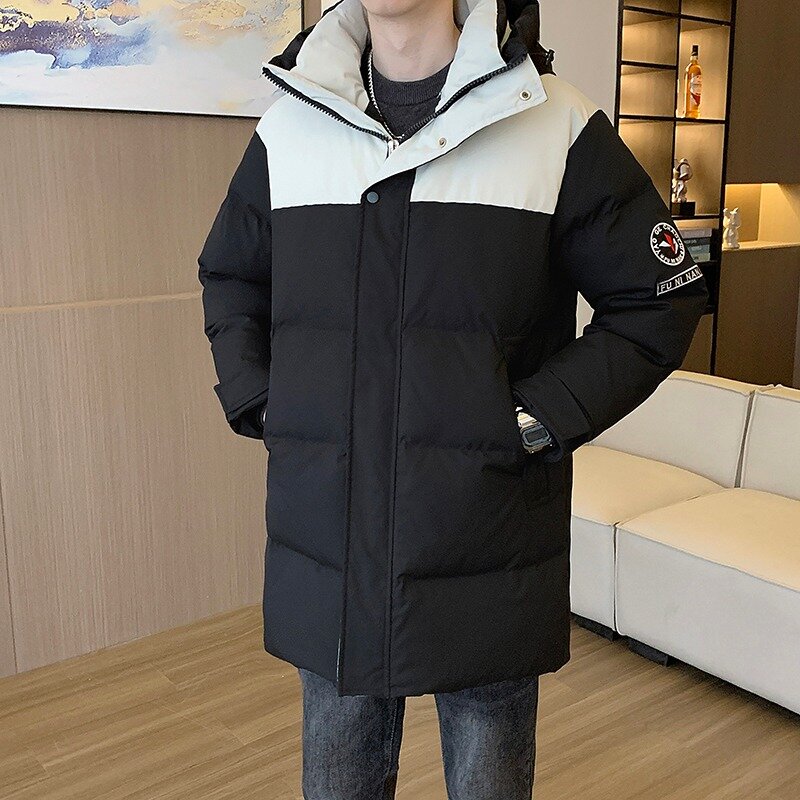 Jaqueta com capuz de algodão colorido de comprimento médio masculino, Ruffian, grosso, inverno
