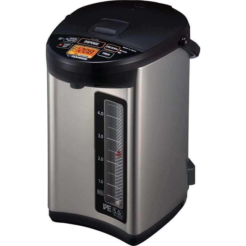 Boiler air hibrida & Warmer, 5.0 Liter, hitam tahan karat, sistem menjaga hangat Hybrid vaco-elektrik, dengan dasar berputar, rumah tangga