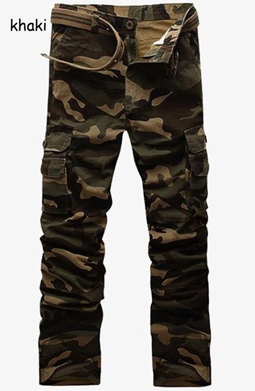Quente 2022 primavera outono calças de camuflagem masculina multi-bolso dos homens em linha reta carga militar do exército tático calças casuais
