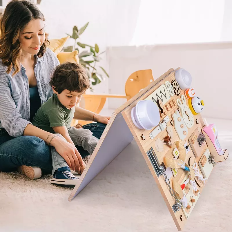 Sibuk Papan DIY Bahan Aksesori Lampu Bel Pintu Alat Bantu Mengajar Montessori Tangan-pada Kemampuan Pengenalan Warna Suara Mainan Kayu