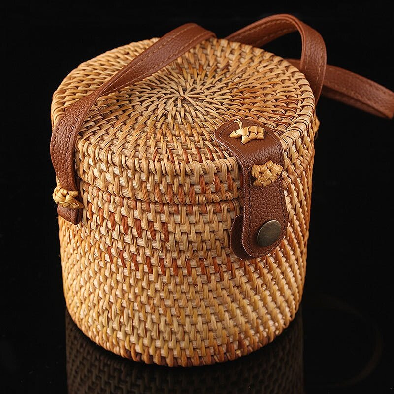 Handmade Round Rattan Beach Handbag para Mulheres, Crossbody Shoulder Bags para Senhoras, Summer Travel Bags
