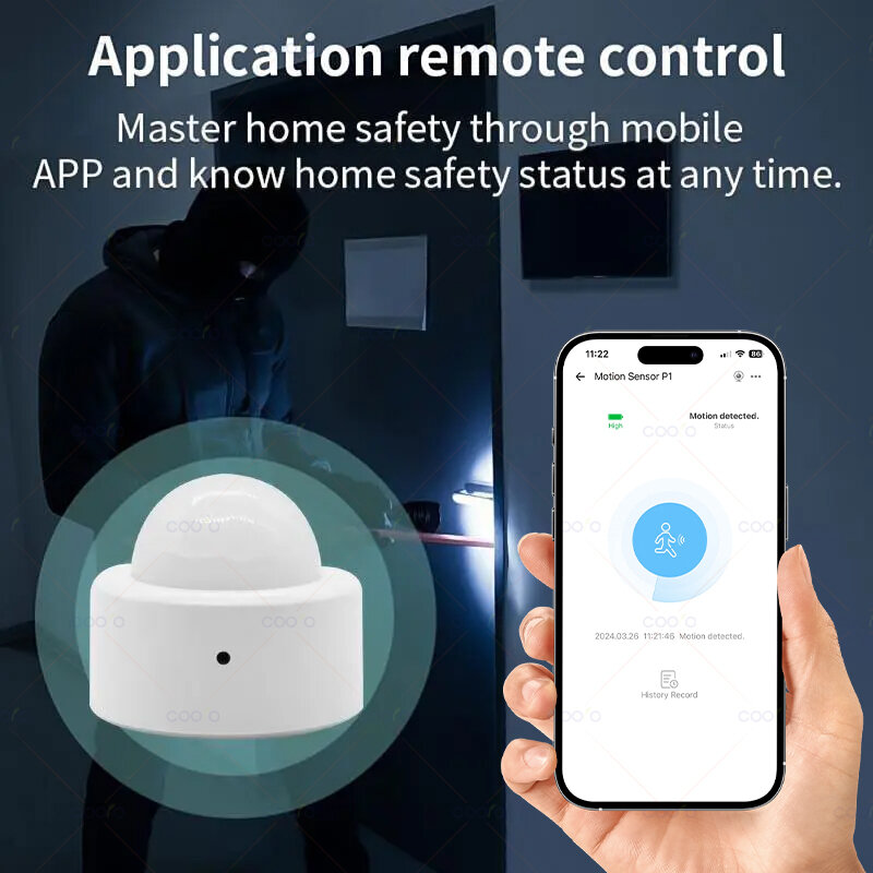 COOLO-PIR Sensor de movimento, movimento Detector do corpo humano, Home Security Alarme contra roubo, Zigbee 3.0, funciona com Ewelink ZHA Z2M