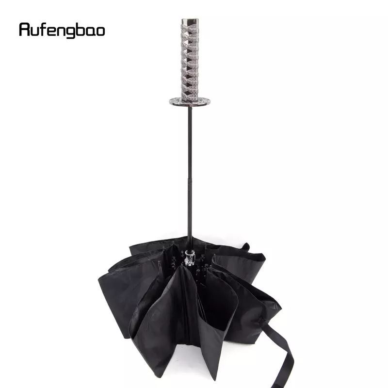 Parapluie samouraï argenté pour femmes et hommes, parapluie automatique, 8 os pliant, protection UV, coupe-vent, jours oste nommée et pluvieux