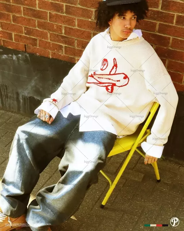 Y2k Street Hip-hop Retro Versatile maglione lavorato a maglia nuovo modello di aereo Pullover oversize uomo Street allentato abbigliamento Casual donna