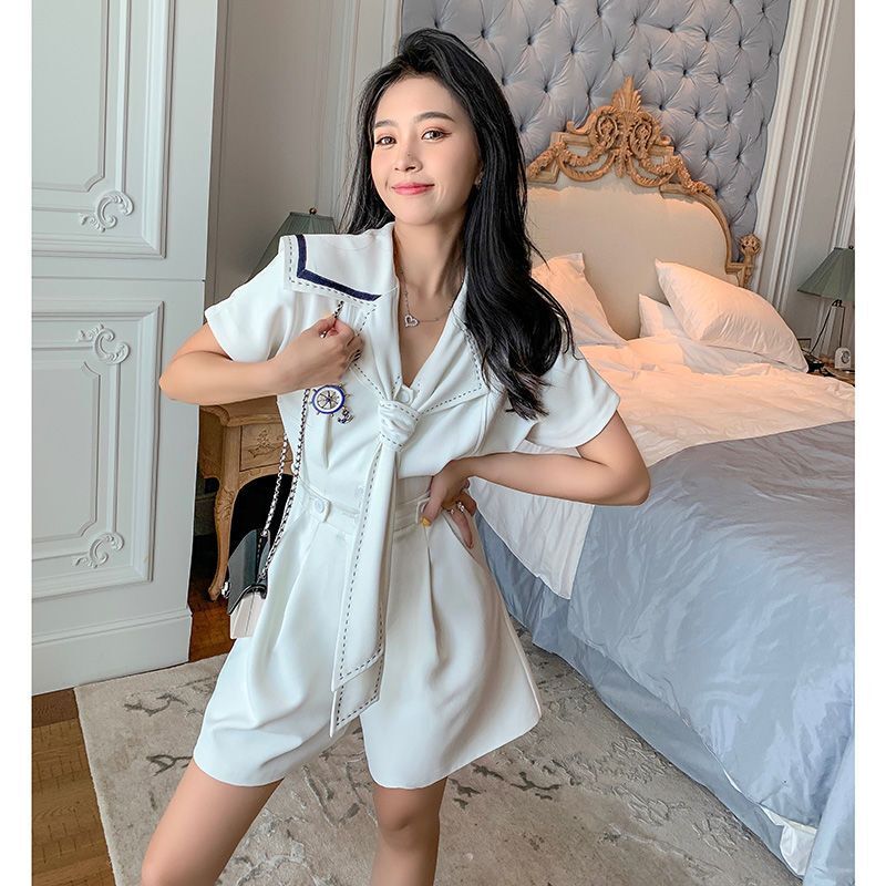 Short Sleeve jumpsuit Women Casual Fashion Korean Chain Solid Preppy Sweet Summer Mini Empire Female Retro Lovely Daily New