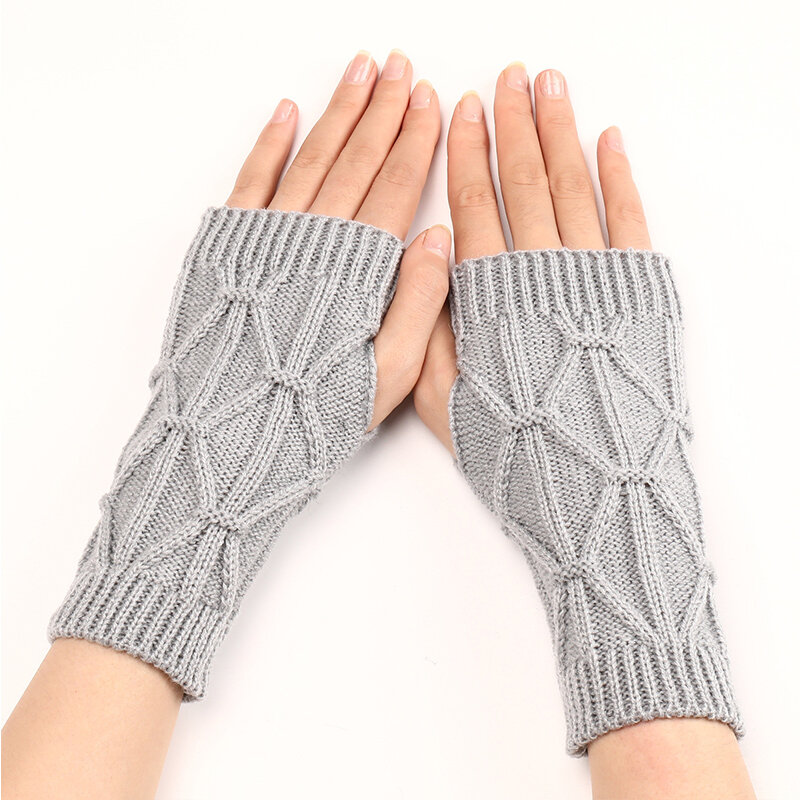 Women Acrylic Stretch Half Finger Arm Glove Winter Warm Fingerless Knitted Gloves Crochet Knitting Faux Girls Mitten Gloves