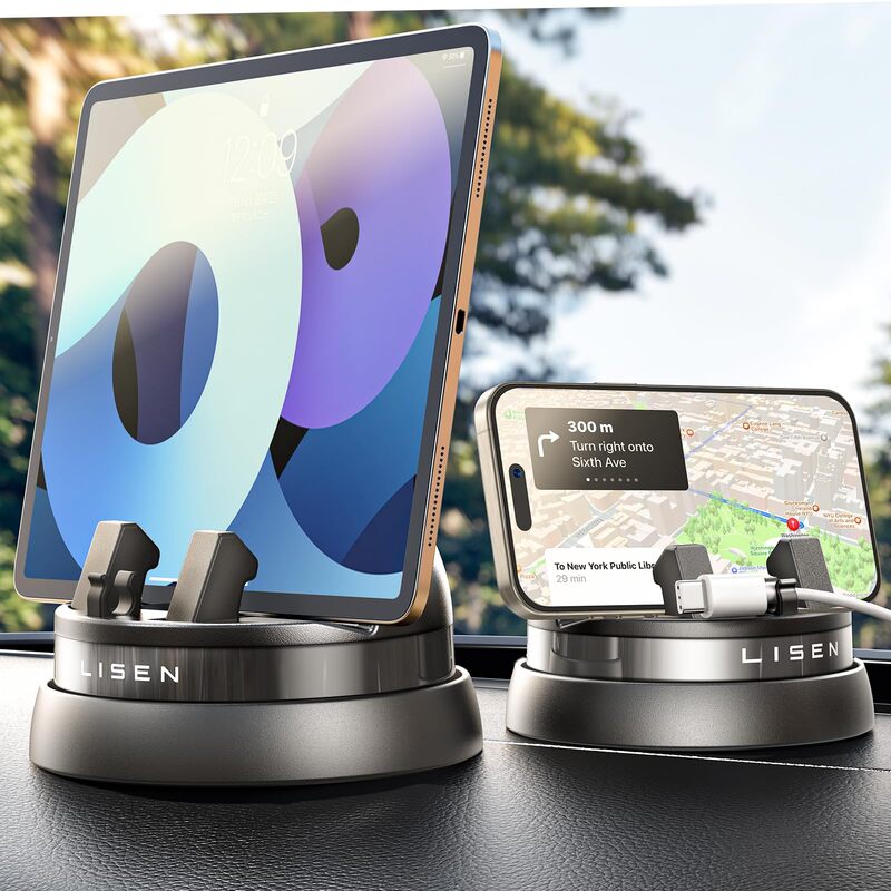 LISEN-soporte de teléfono móvil para salpicadero de coche, accesorio giratorio de 360 °, multifuncional, para iPhone y Samsung