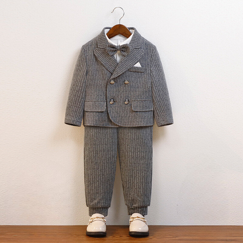 Children's Suits Spring Autumn Simple Baby Striped Waistcoat Set Baby Flower Boy's Anniversary Performance Clothes