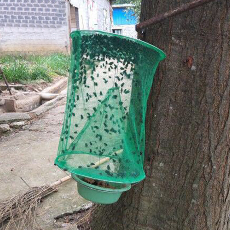 6pcs gabbie sospese da giardino pieghevoli con ciotola per esche facile da usare cattura trappola per mosche riutilizzabile estate all'aperto Ranch Mesh Pest Control