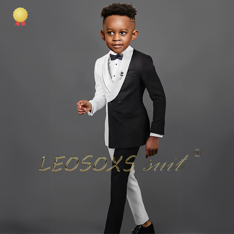 Boys color block dress suit 2 piece set - slim fit shawl collar dress suit suitable for wedding parties 3~16 years old boys