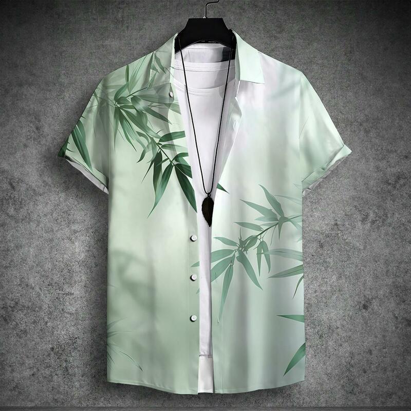 قميص بطية صدر هاواي للرجال ، قميص بأكمام قصيرة ، طباعة على الطراز الصيني ، مقاس كبير ، مريح ، كاجوال ، جديد ،