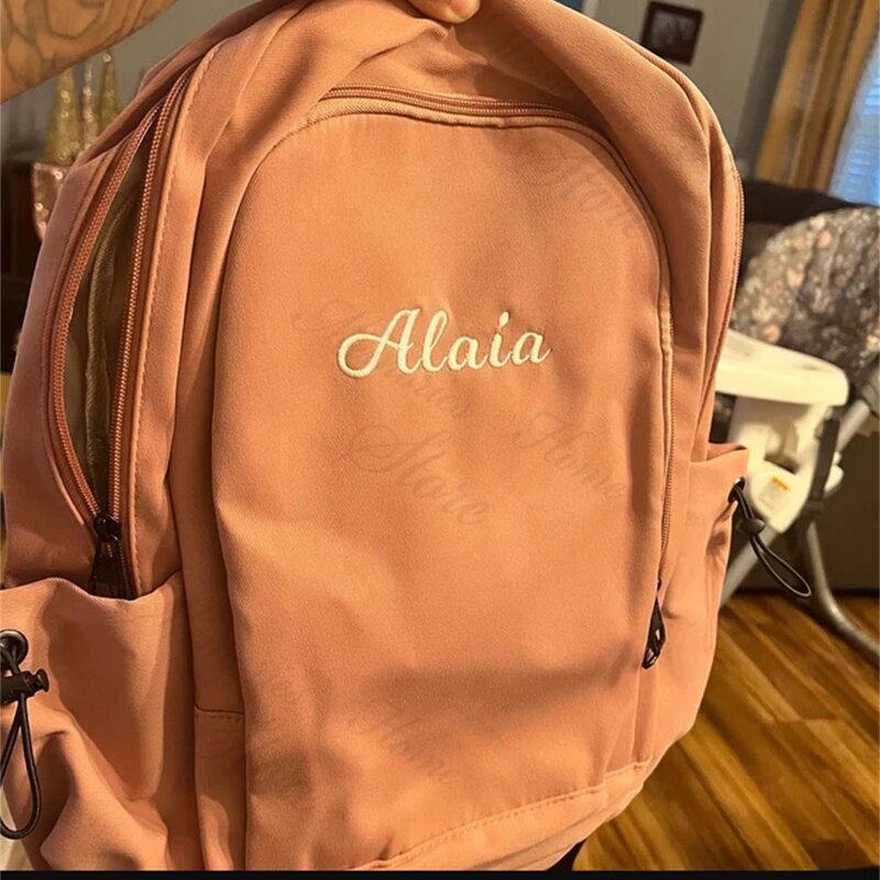 Nowe plecak o dużej pojemności damskie haftowane imię wysokiej plecak szkolny dla uczniów niestandardowe plecaki tekstowe dla studentów
