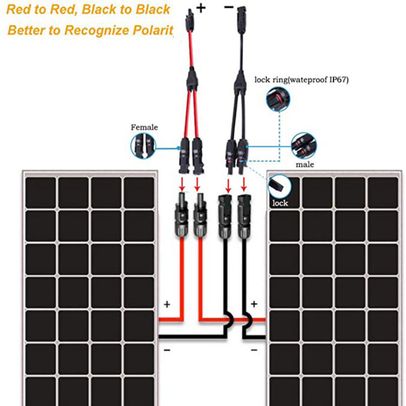 Solar Connector พลังงานแสงอาทิตย์แผงอะแดปเตอร์ Y สาขาปลั๊ก1ถึง2การเชื่อมต่อแบบขนานแบตเตอรี่ Plate Assembly RV PV Group สาย