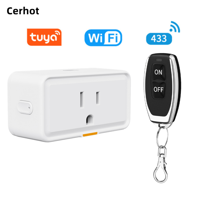 Cerhot-Tuya WiFi RF433 Télécommande US Smart Plug, Prise intelligente, Mini Type-c, Minuterie de sortie, Voix nous-mêmes avec Alexa, Google Home