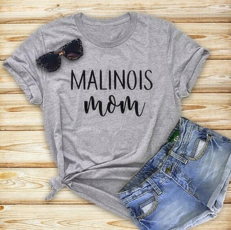 Katoen Vrouwen T-shirt Malinois Mom Gedrukt Tshirt Dames Korte Mouw Tee Shirt Vrouwen Vrouwelijke Tops Kleding Camisetas Mujer