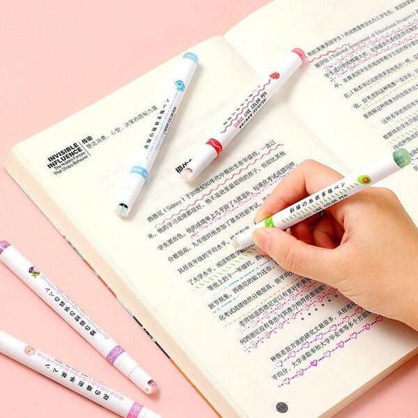 6pcs Line Shaped Highlighter Pens Multi Colorful Roller Tip Curve Liner Marker Novelty Stationery School Graffiti Art Pen