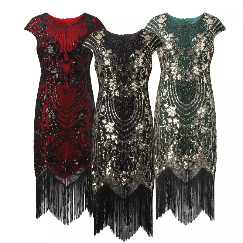 Womens dresses Women's Vintage Dress Sexy Sleeveless Dress 1920s Sequin Beaded Tassels Party Night Flapper Gown female dresses