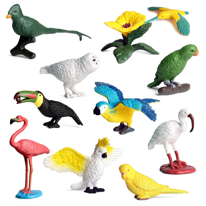 الأطفال محاكاة نماذج للحيوانات الصلبة ثابت الطيور الطيور فلامنغو الببغاء توكان لعبة الحلي