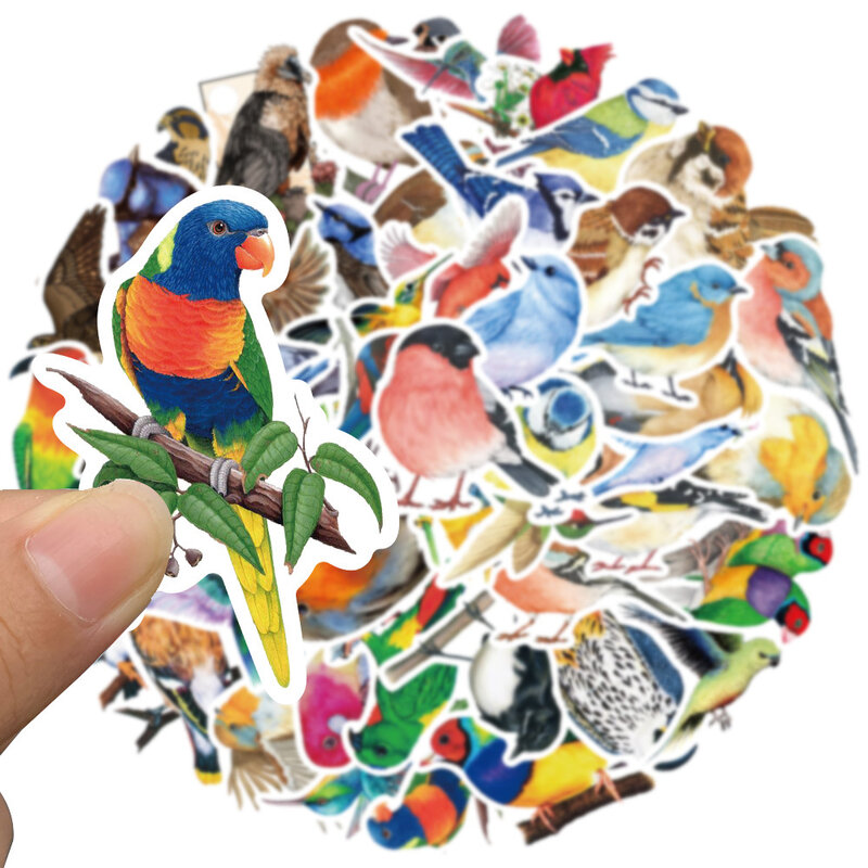 Pegatina adhesiva de PVC con diseño de pájaro Kawaii para niños, pegatina de grafiti adhesivo de 50 piezas para decoración de teléfono, accesorios de álbum de recortes