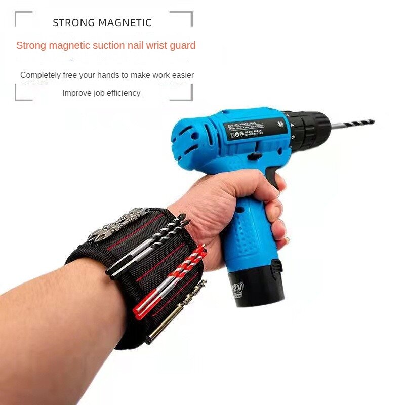 Strong Magnetic Wrist Band for Woodworking, Multi-Function Tool, Hardware Tool, Nail Suction, Guard, Nail Pick-Up Device