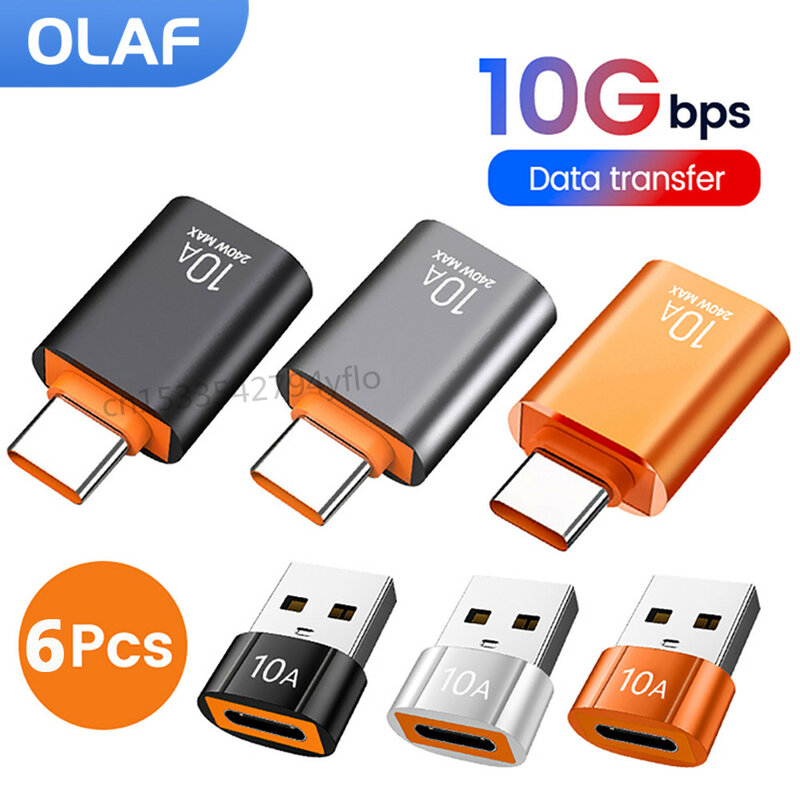 USB 3.0 para Tipo C Adaptador, OTG Macho para USB Conversor Feminino, Laptop, Xiaomi, Samsung, USBC Carregamento Rápido, 10A