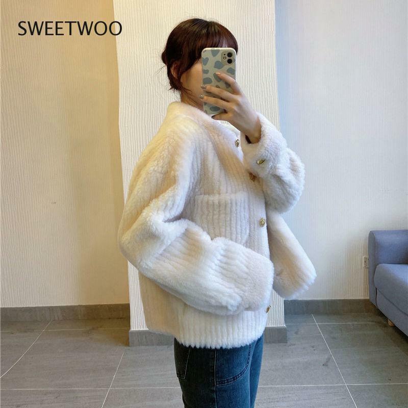 Manteau d'hiver en fausse laine pour femme, veste épaisse et chaude en fourrure de mouton, vêtement d'extérieur coréen à simple boutonnage, Slim, 2022