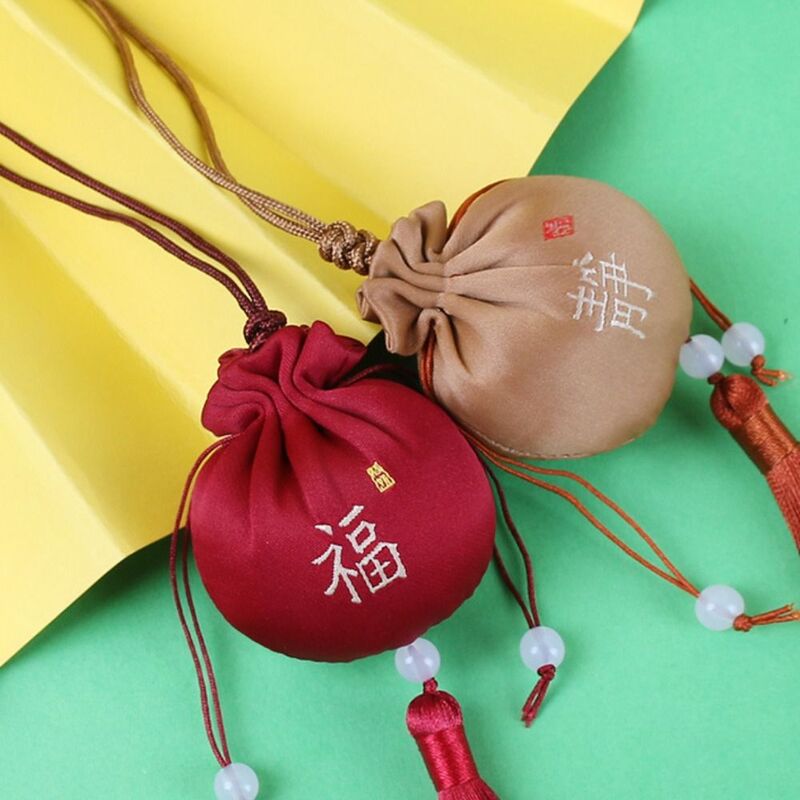 Saquinho de borla estilo chinês para mulheres e crianças, pescoço pendurado, decoração do quarto, embalagem de jóias, pingente, cor sólida, moda