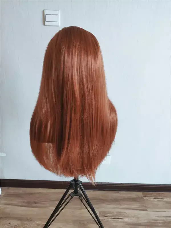 Wig Cosplay dengan poni tanpa renda, rambut sintetis kepala penuh tembaga merah
