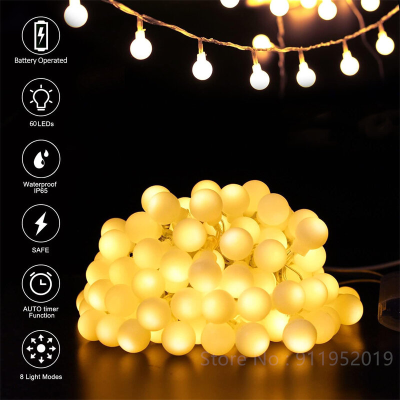 Battery Operated LED Globe String Lights,Waterproof Christmas Fairy String Lights for Home Garden Wedding Party Decoration