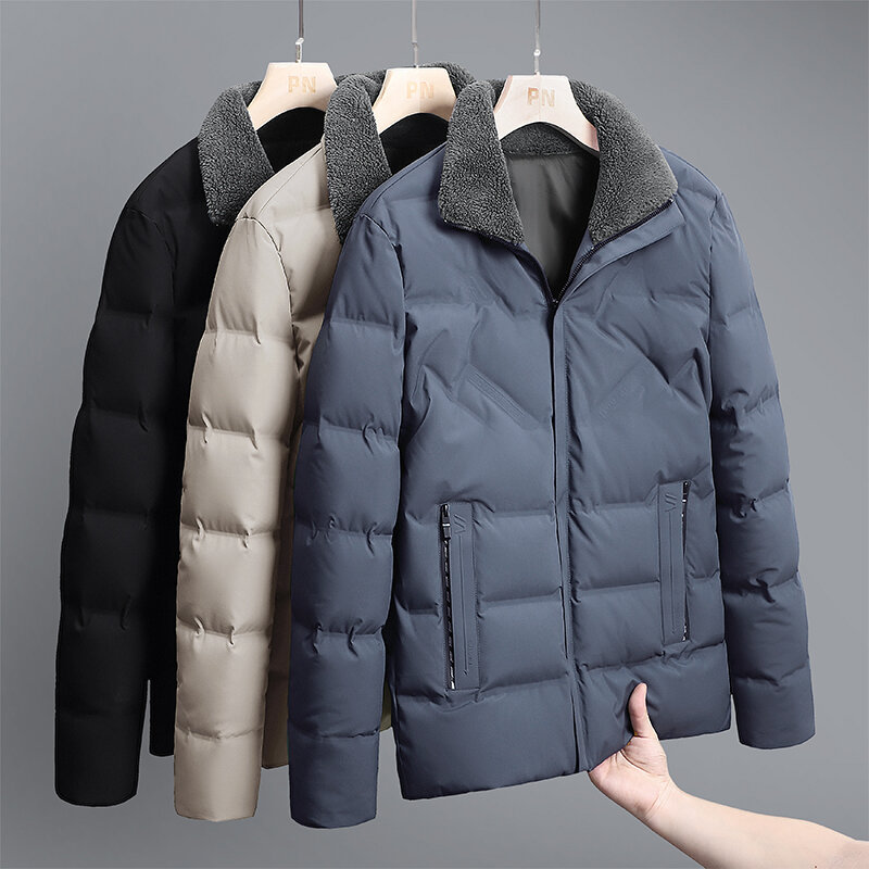 M-4xl 남성용 화이트 덕 다운 재킷, 남성 코트, 지퍼 후드 짧은 스타일, 단색, 루즈 따뜻한 겉옷, Hy146, 겨울