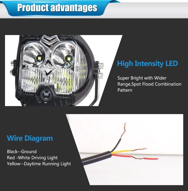 ไฟหน้ารถ LED 5นิ้ว50W 5000LM DRL Hi/Lo LED ทำงาน4LEDS สำหรับ Niva Lada offroad 4X4 UAZ Wrangler Jeep JK รถจักรยานยนต์