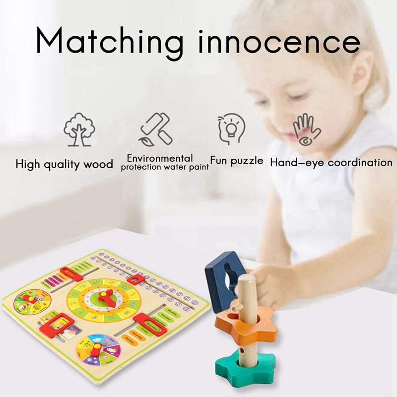 Kids Wooden Board Game Weather Season Time Cognitive Puzzles Toys Child Early Learning Educational Toys
