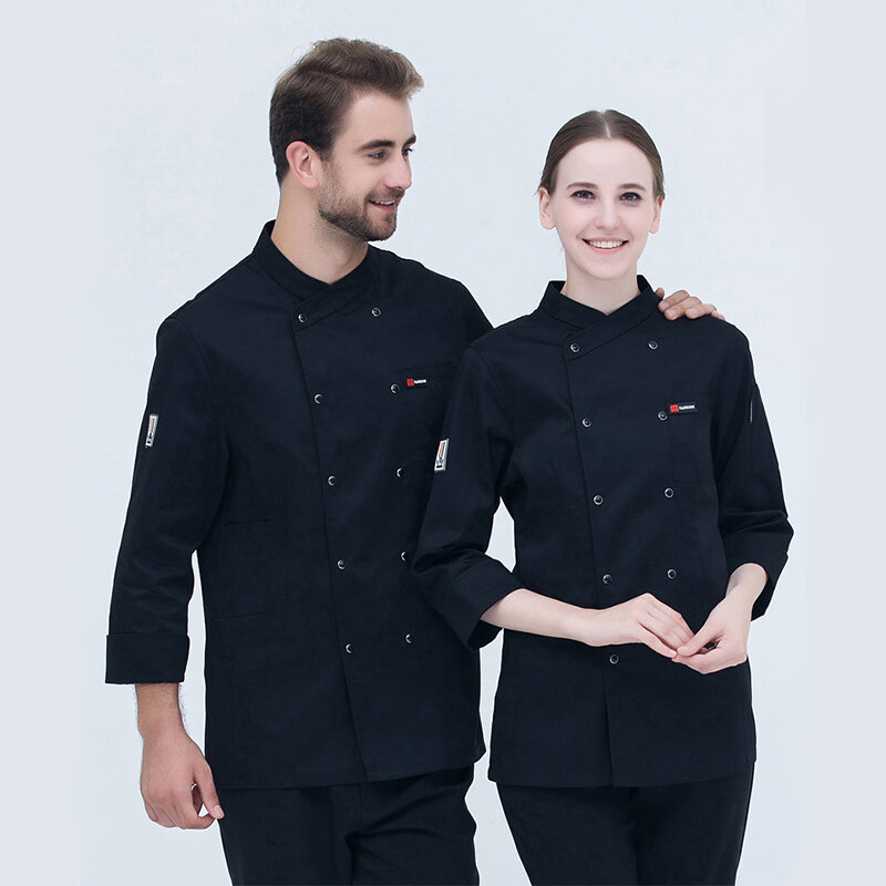 Men Chef Shirt Long Sleeve Restaurant Kitchen Cooking Jackets Women Waiter Work Clothing Professional Uniform Bakery Overalls