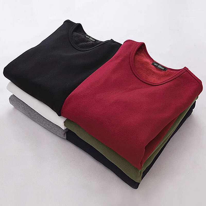 New Winter Thermal Underwear Shirt Men V Neck Fleece Sport Tops Autumn Thermo Clothing Comfortable Warm Long-Sleeved Loosesize