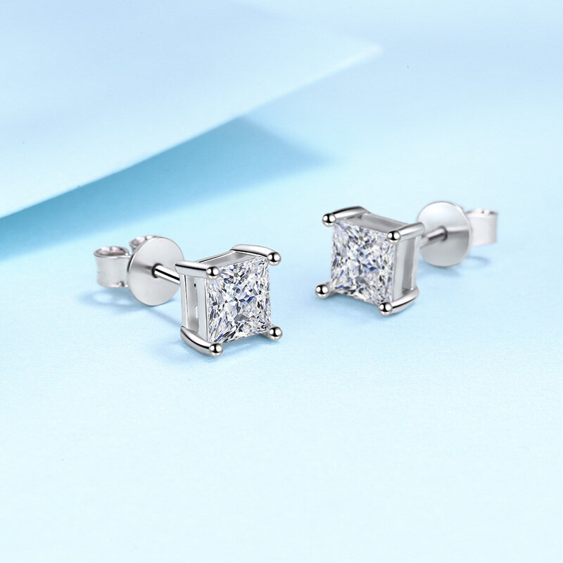 Genuíno 925 Sterling Silver Square Crystal Stud Earrings para mulheres, jóias da moda de alta qualidade, novo, XY0284