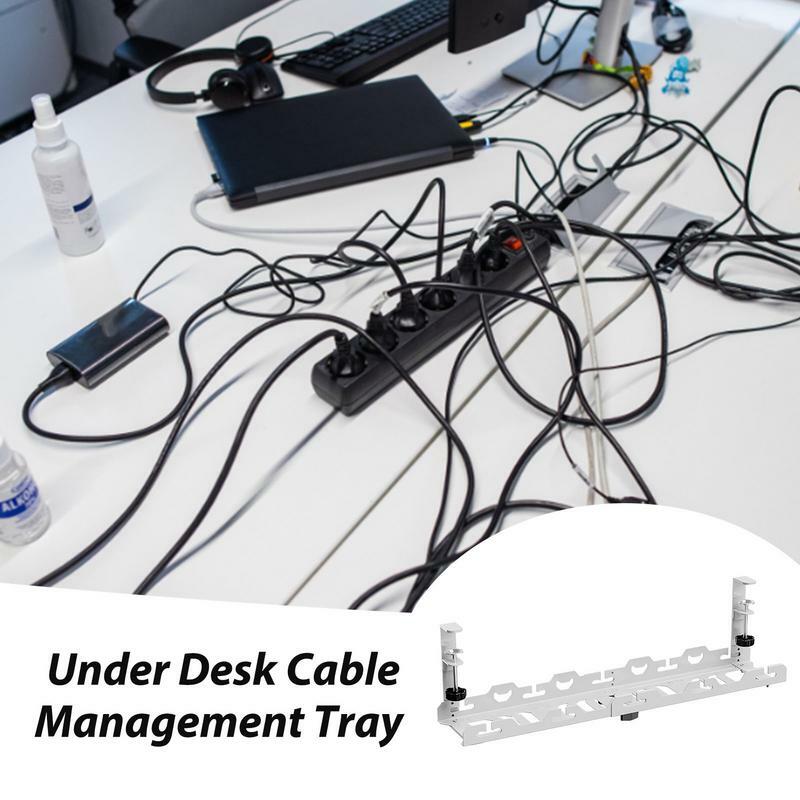 No Drilling Under Desk Cable Management Metal Cable Tray Under Desk Organizer Power Strip Cord Holder