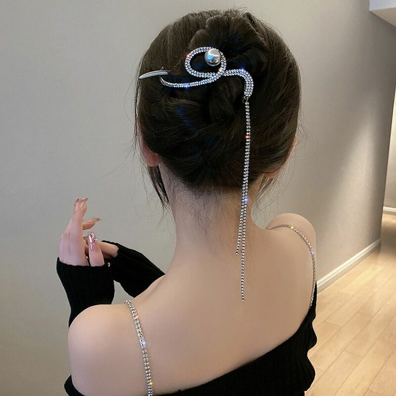 Accesorio para el cabello con diamantes de imitación brillantes para mujer, borla de aleación de perlas, horquilla de estilo coreano, pasadores, tocado