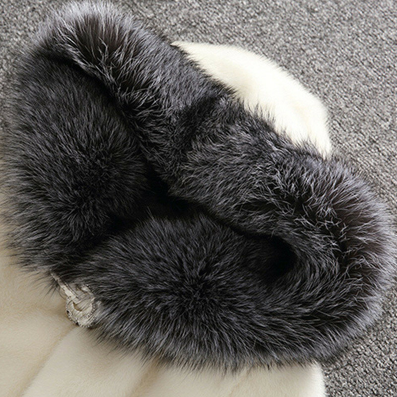 2023 Faux Fur coat Women autumn and winter Mink coat Fox fur collar Hooded jacket Plus size 6XL top Fur female christmas clothes