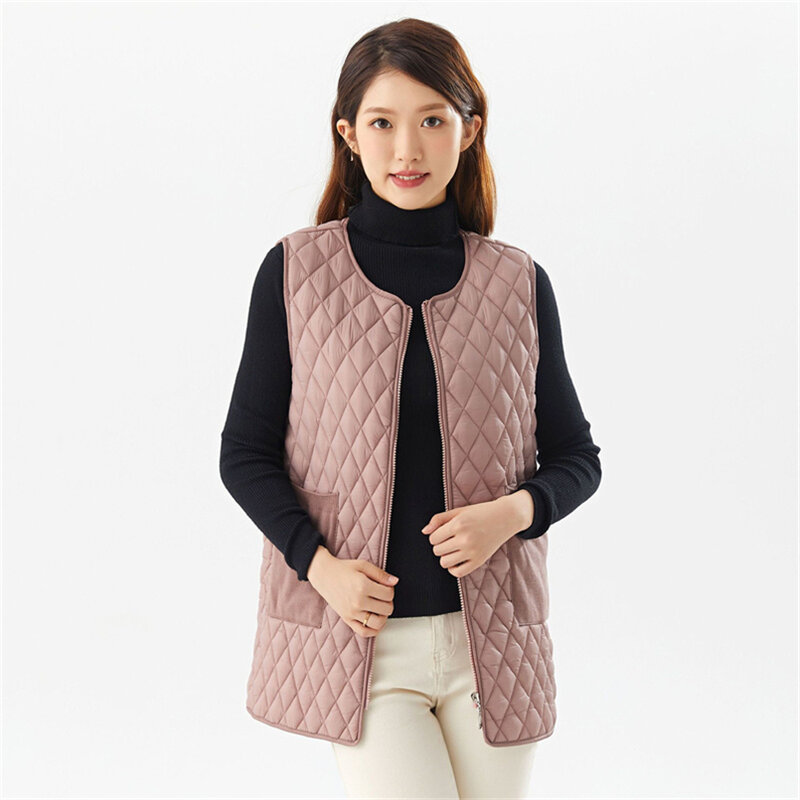 Chaleco informal de plumón ligero para mujer, abrigo de retazos con bolsillo, sin mangas, ajustado, Color sólido, cálido, invierno