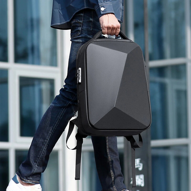 กระเป๋าเป้สะพายหลังใส่แล็ปท็อปขนาด15.6นิ้วสำหรับผู้ชายกระเป๋าเปลือกแข็งขยายได้ป้องกันการโจรกรรมกระเป๋าแบ็คแพ็คกันน้ำ USB ชาร์จการเดินทางธุรกิจได้