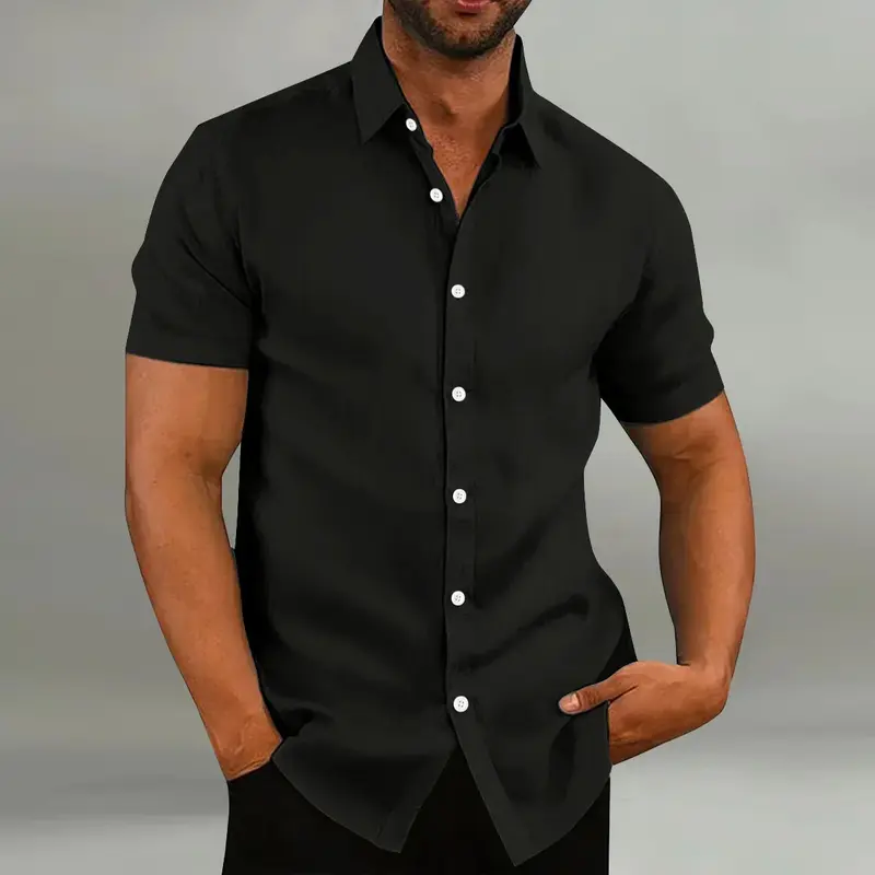 Рубашка мужская с коротким рукавом, модная блуза из хлопка и льна в стиле ретро, формальная повседневная свободная сорочка с коротким рукавом, лето 2024