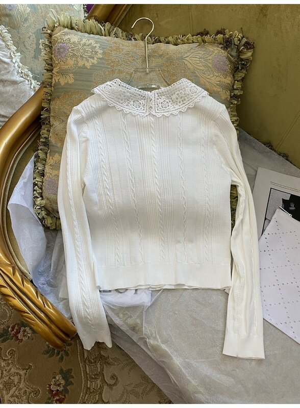 2024 wiosna lato moda damska wysokiej jakości białe swetry z dzianiny z długim rękawem C912