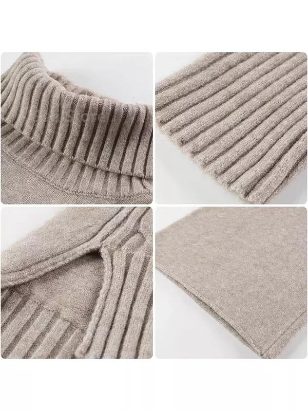 Setelan Sweater hangat untuk wanita, setelan Sweater musim dingin rajutan 2 potong, Sweater Soild Turtleneck + celana longgar wanita