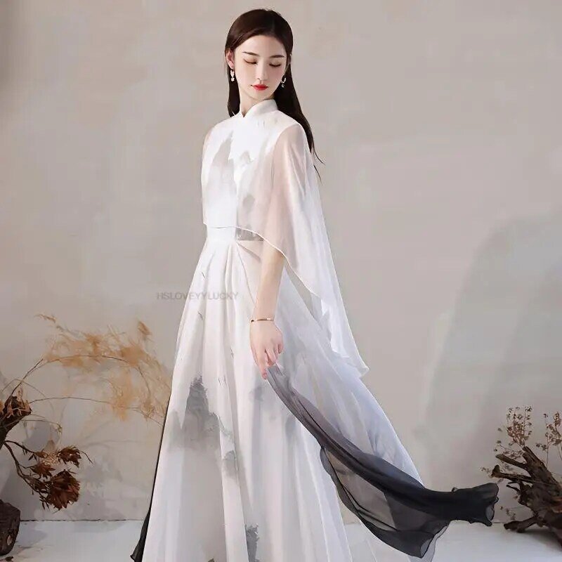 Винтажное платье-Ципао в китайском стиле, элегантное Модное шифоновое женское платье-Ципао в китайском стиле, вьетнамское чайное искусство, Ципао