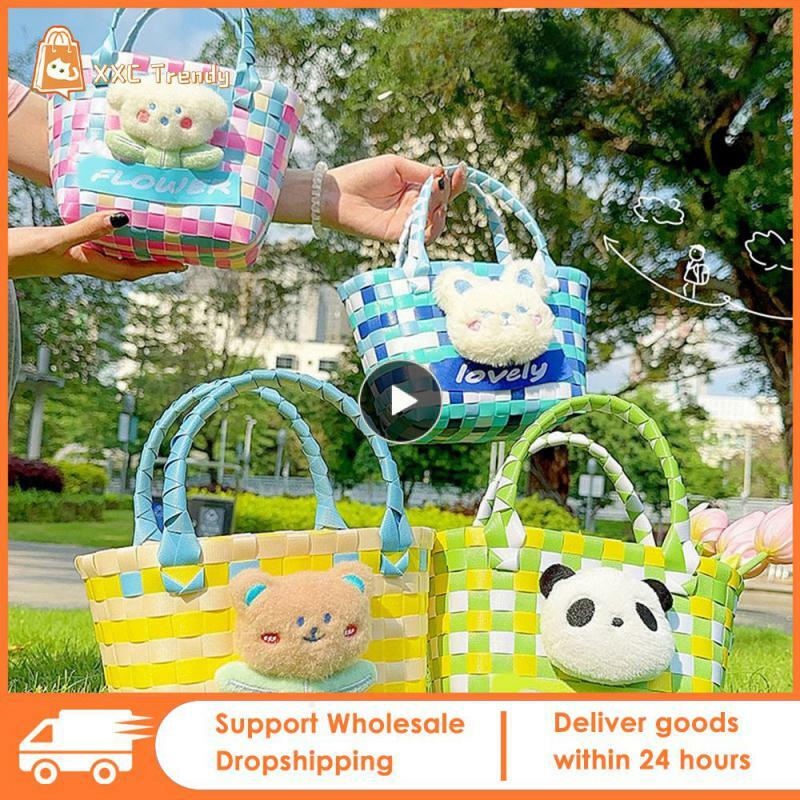 Плетеная корзина, портативная Экологически чистая универсальная удобная прочная Экологически чистая сумка для покупок, животные, плюшевые игрушки, детские игрушки