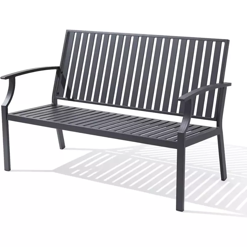 Ławka zewnętrzna, aluminiowa rama 52 ", 3-osobowy ławka ogrodowa tarasowy z zapobieganiem rdzy, meble ławkowe, Park na świeżym powietrzu